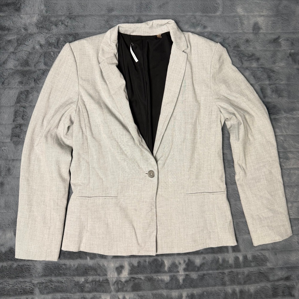 Tahari Blazer Women 4 Gray Single Button Professional Tailored Stretch Jacket